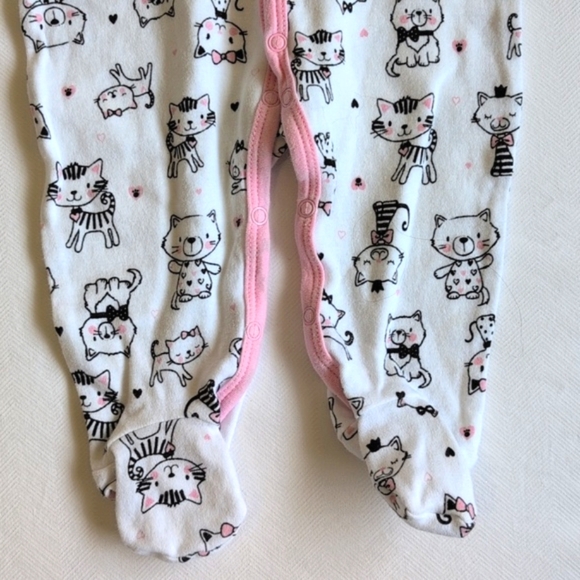minimi kitten print cotton snap footie sleeper pajamas 9 months baby girl - Picture 4 of 5